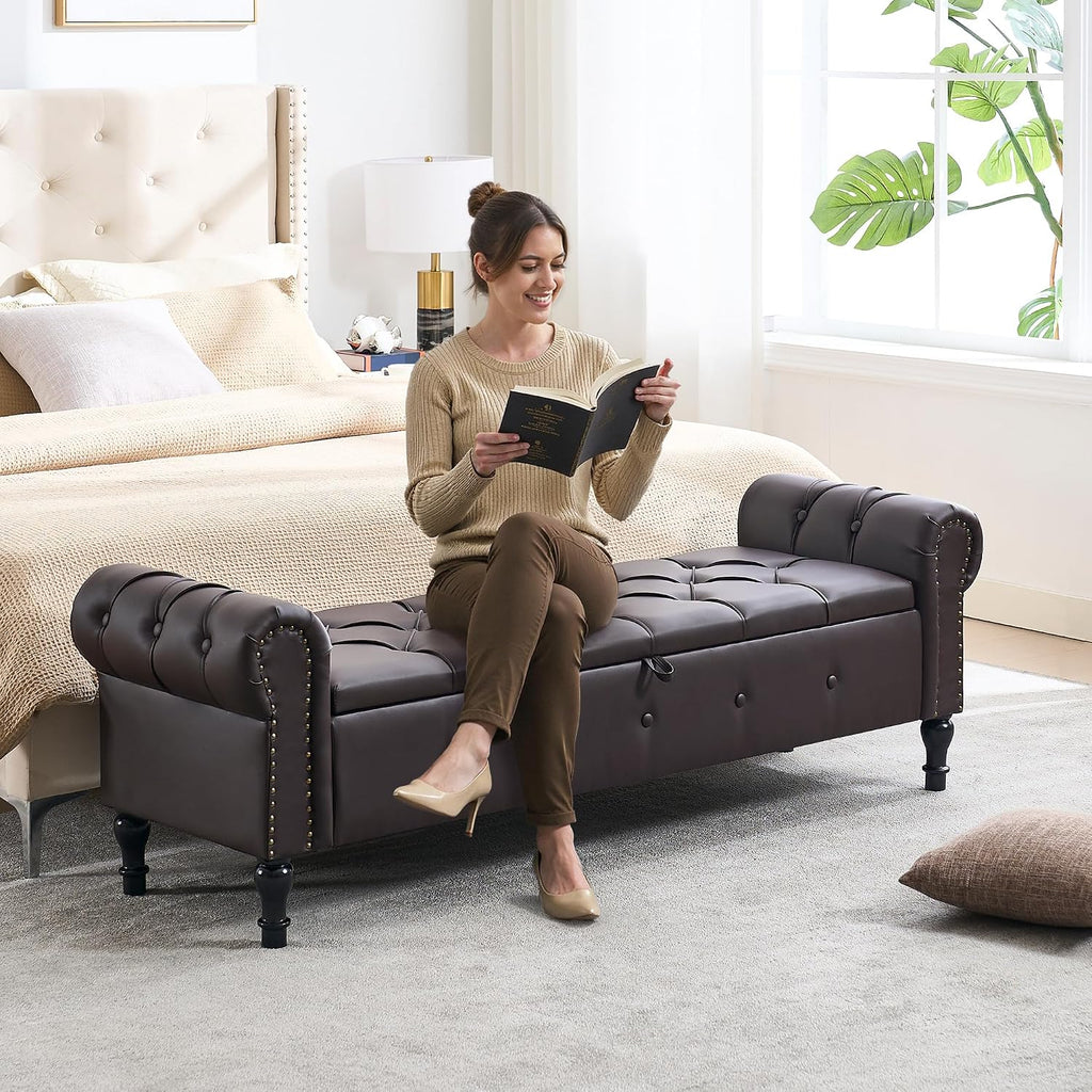 Faux Leather End‑of‑Bed Storage Ottoman Bench